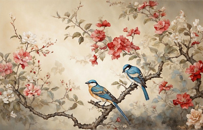 Панно AG-CB-008, Chinoiserie birds, Design Studio 3D